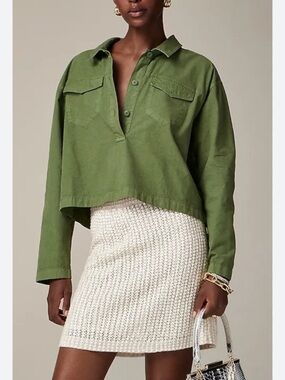 J. Crew Popover Olive Green Shirt Cotton Linen Blend $118 Retail Women’s Small